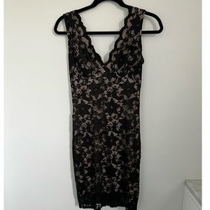 Black lace dress with beige underlay